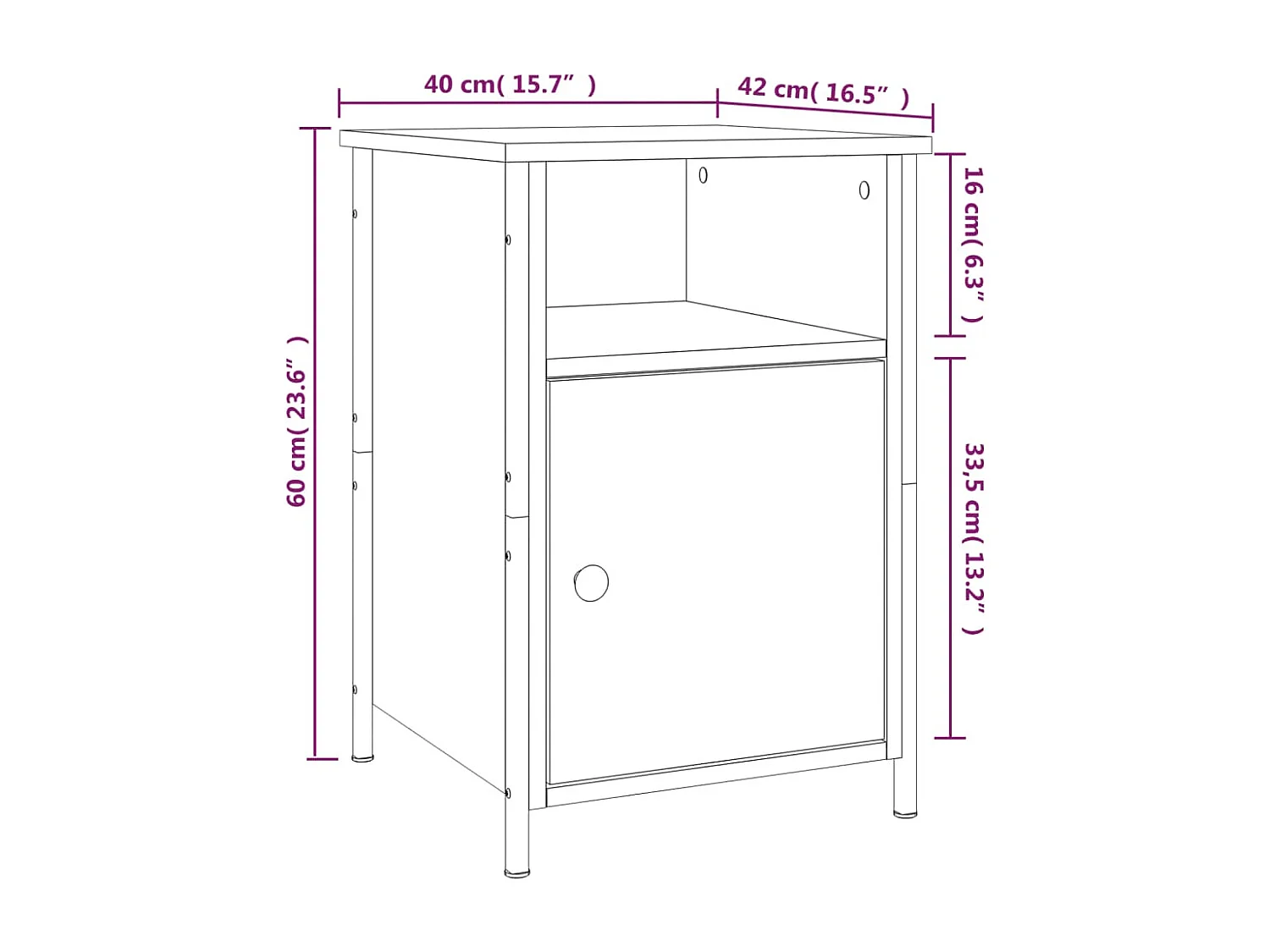 Table de chevet chêne fumé 40x42x60 cm bois d'ingénierie