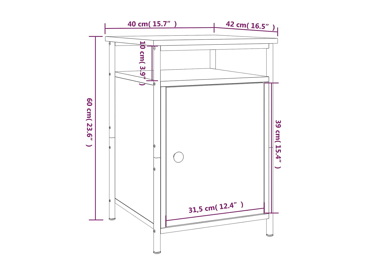 Table de chevet chêne fumé 40x42x60 cm bois d'ingénierie