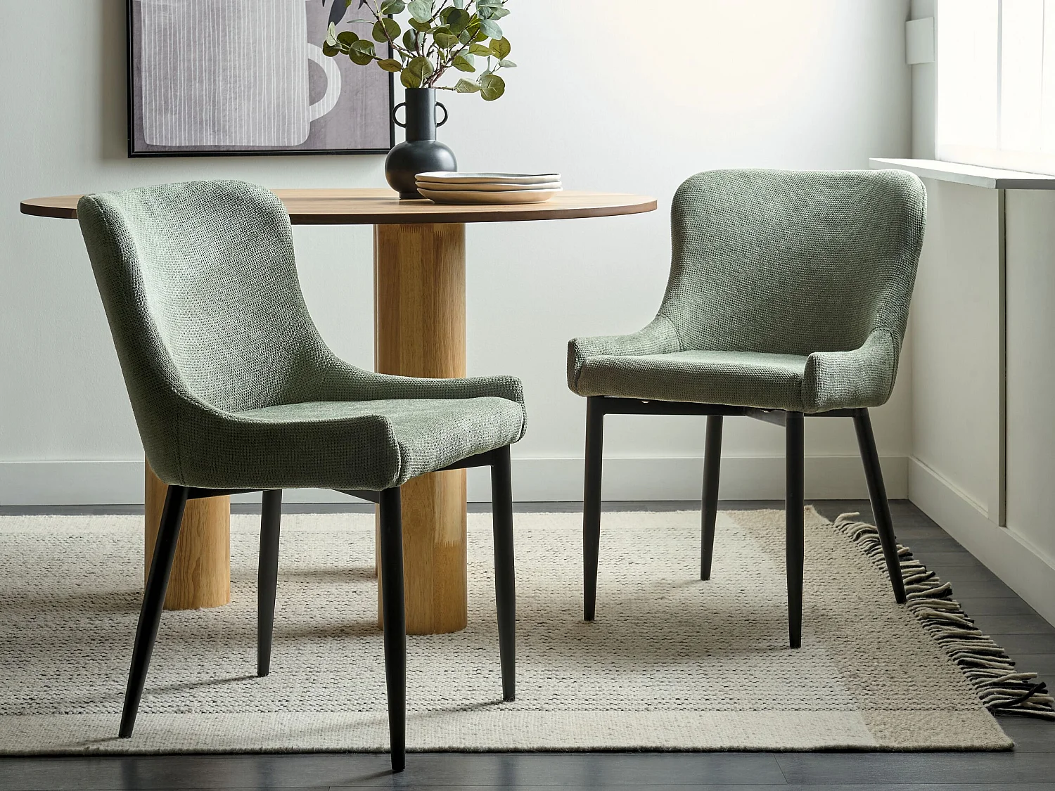 Chaise de salle à manger Set de 2 Tissu Vert EVERLY