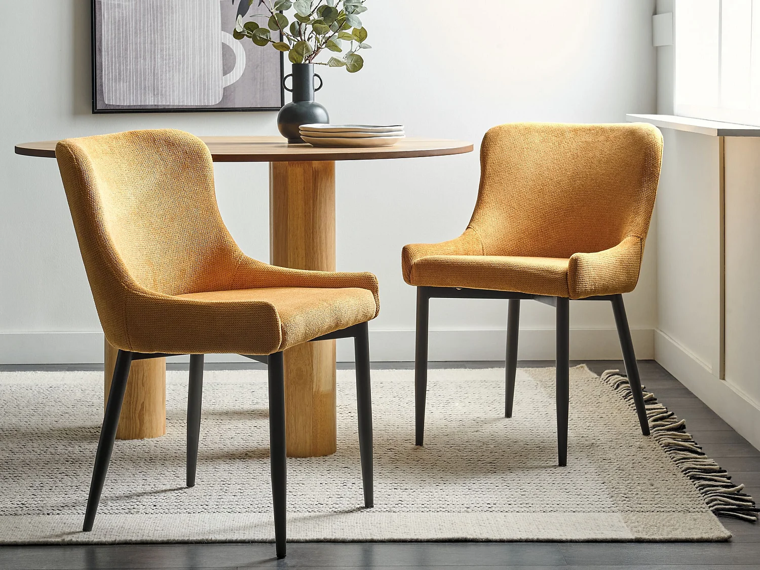 Chaise de salle à manger Set de 2 Tissu Jaune EVERLY