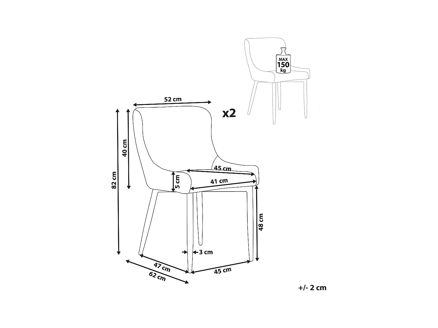 Eetkamerstoel Set van 2 Stof Gebroken wit EVERLY