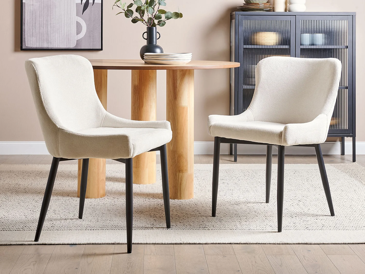 Chaise de salle à manger Set de 2 Tissu Blanc cassé EVERLY