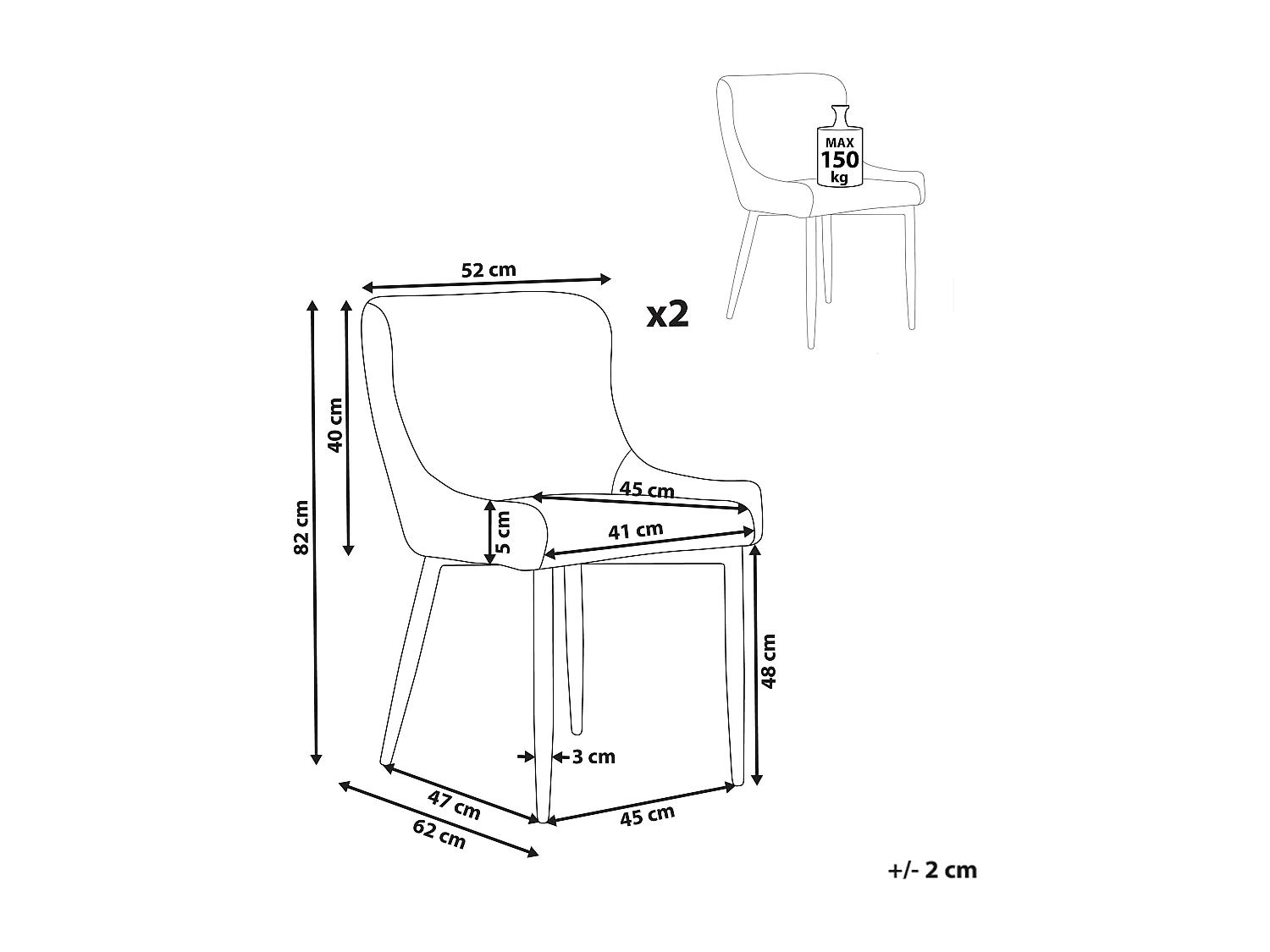 Chaise de salle à manger Set de 2 Tissu Blanc cassé EVERLY