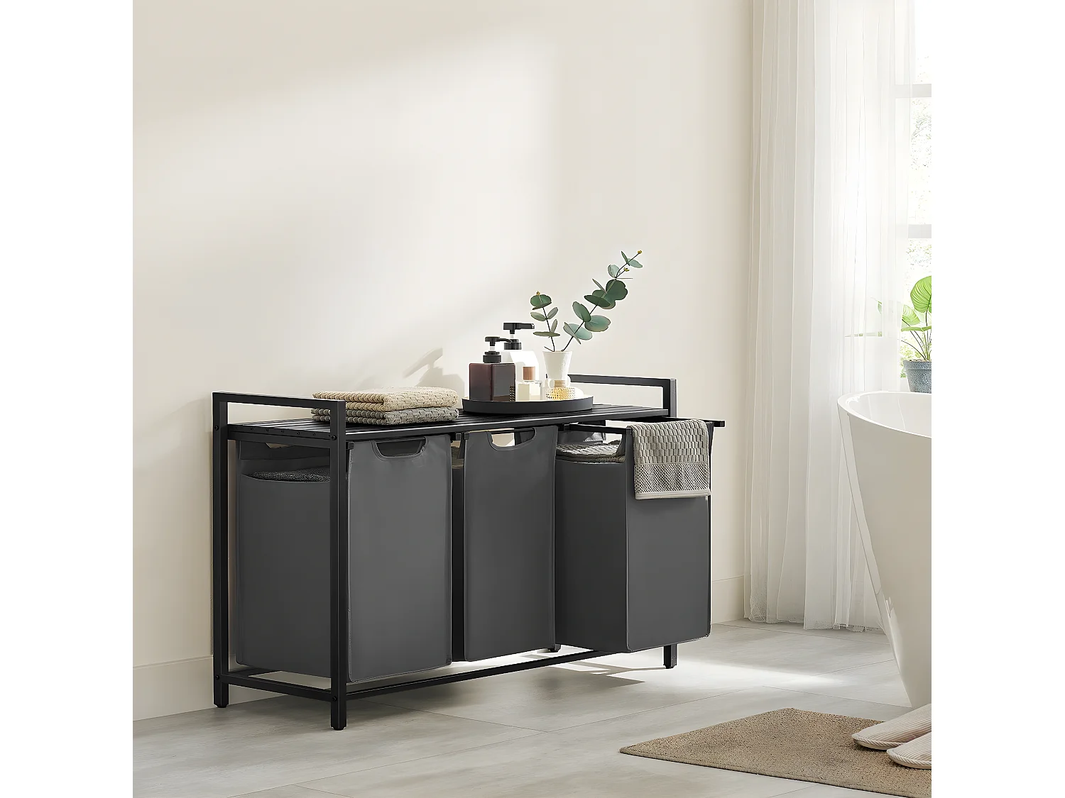 Panier à linge 3 compartiments - L92,5 cm