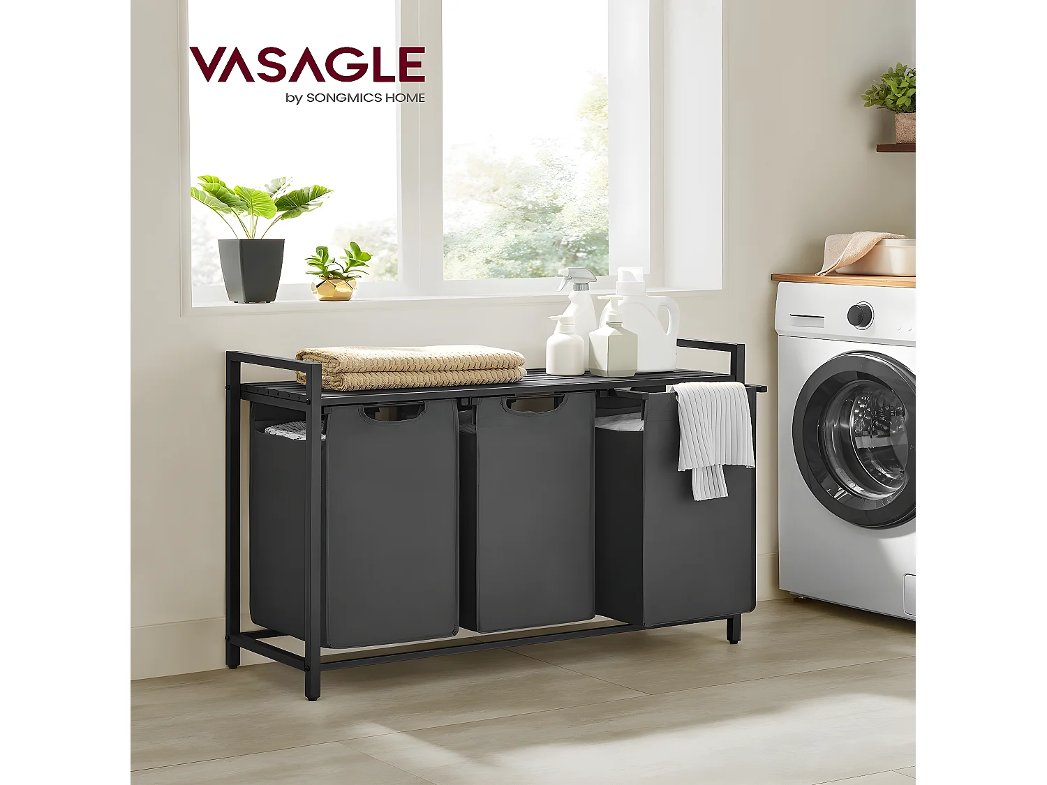 Panier à linge 3 compartiments - L92,5 cm