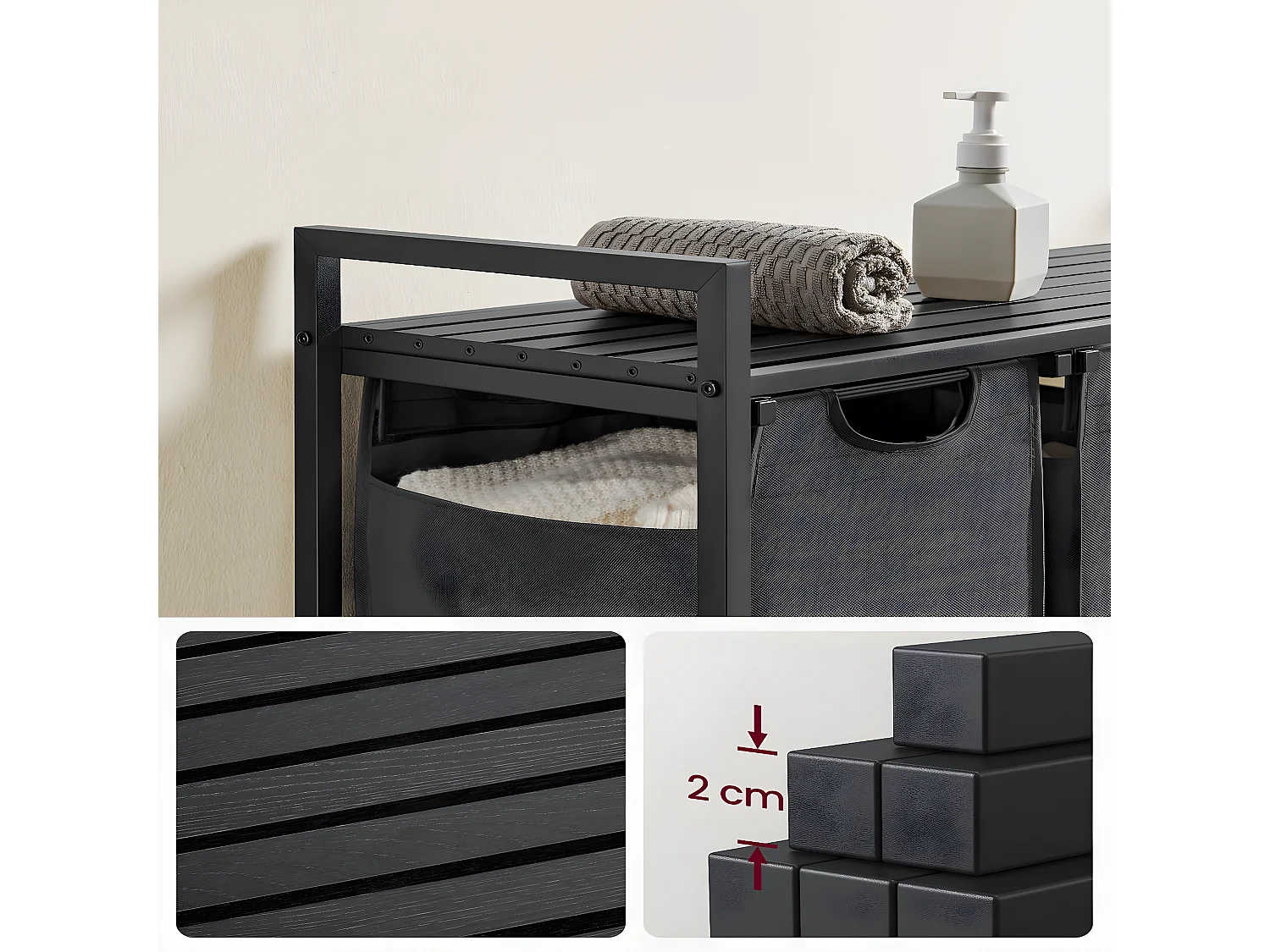 Panier à linge 3 compartiments - L92,5 cm