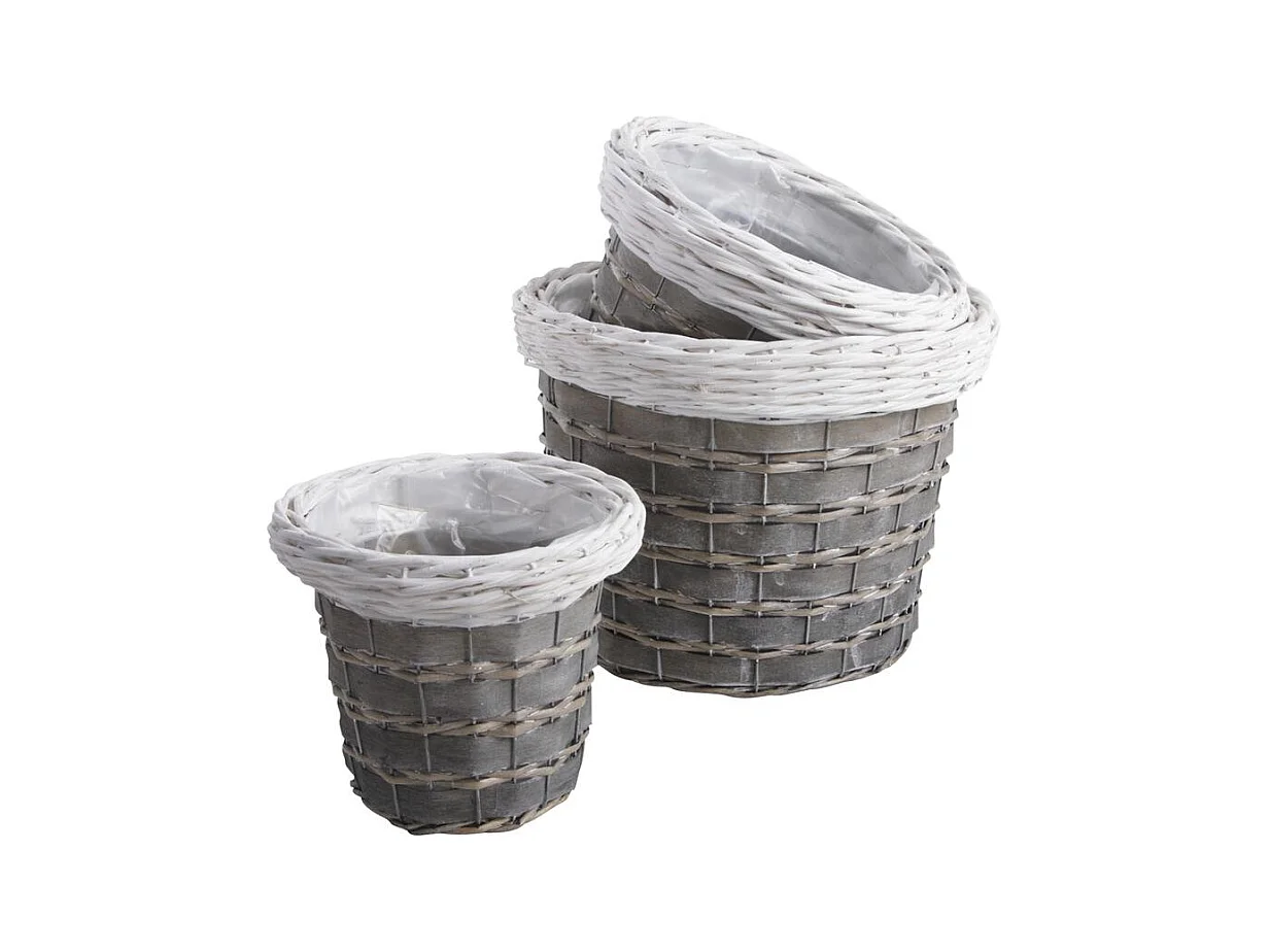 Cache-pots en osier gris et blanc (lot de 3)
