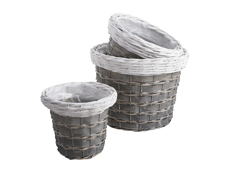 Cache-pots en osier gris et blanc (lot de 3)