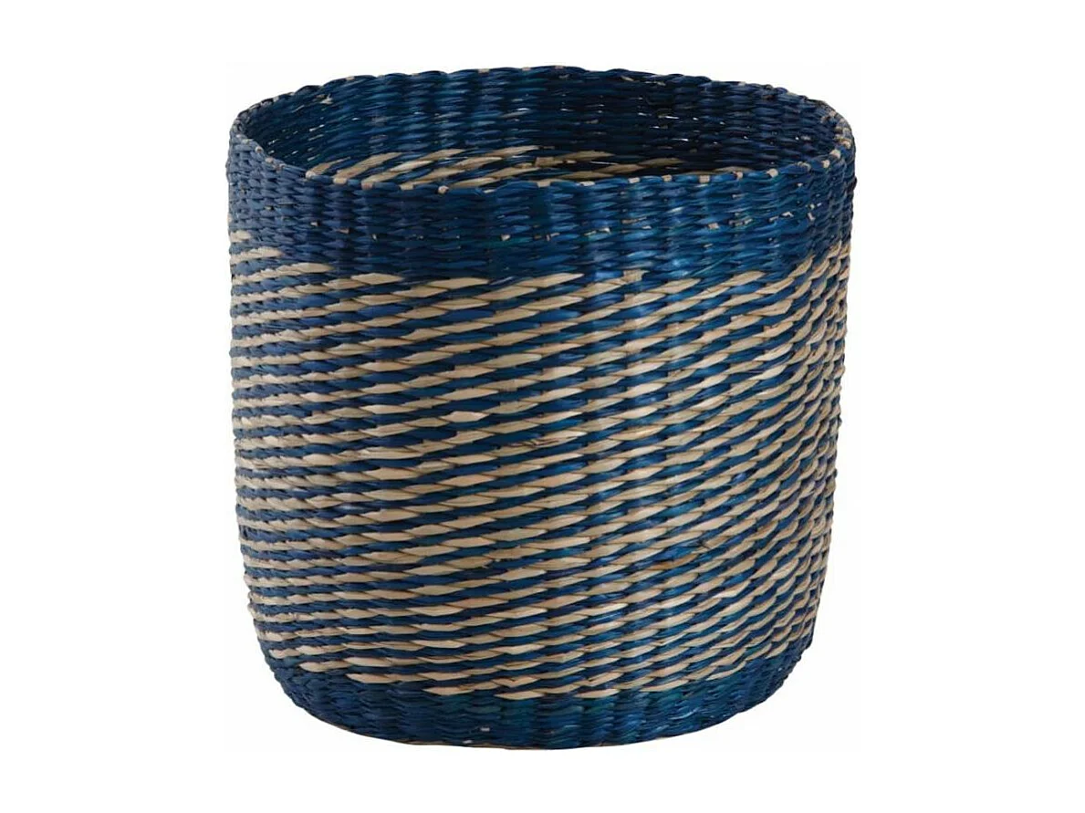 Cache-pots en jonc naturel et bleu (lot de 3)