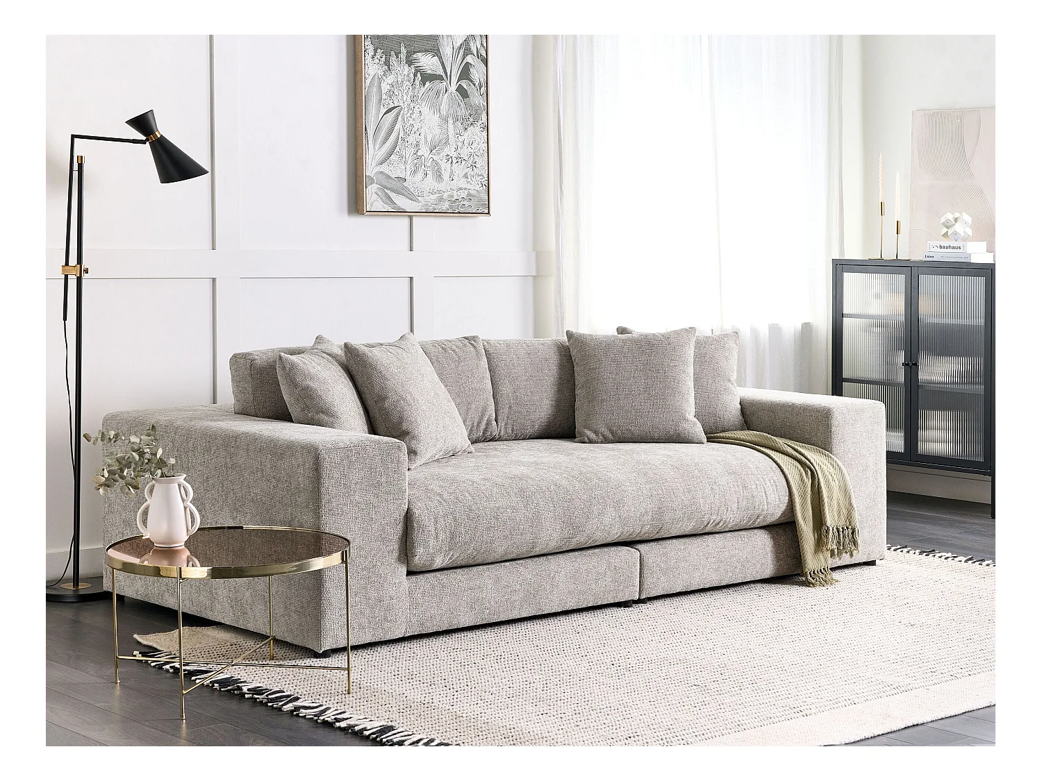 3-Sitzer Sofa Stoffbezug beige taupe mit Armlehnen dicken Kissen Skandi Glorvika