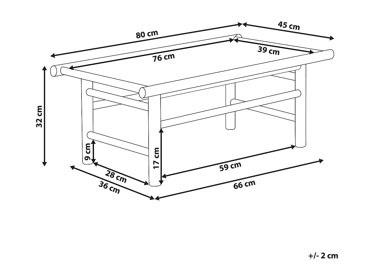 Couchtisch Bambusholz hellbraun rechteckig 80 x 45 cm Indoor & Outdoor Todi
