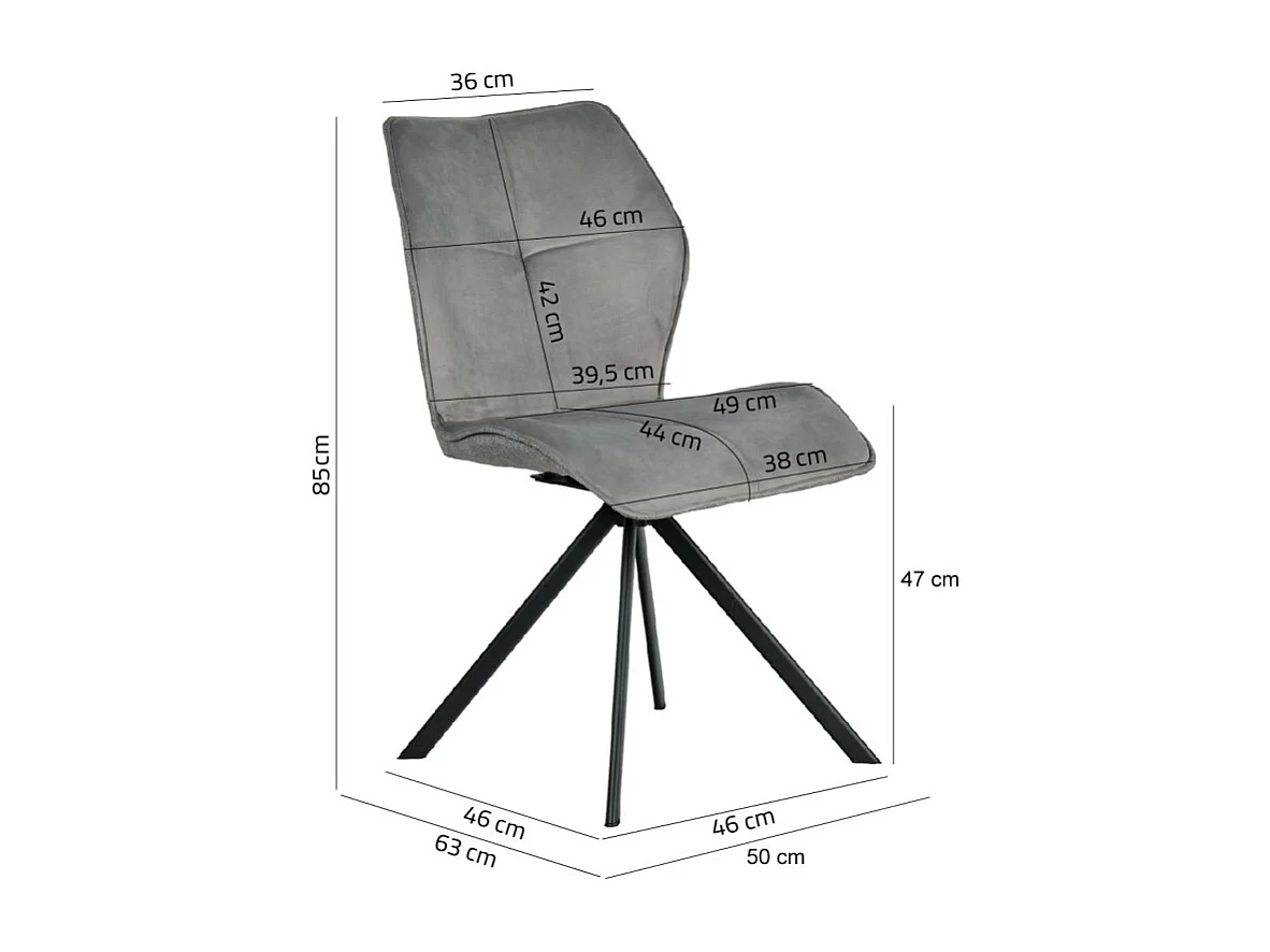 Lot 2 chaises pivotantes velours et tissu gris pieds métal - DIANE