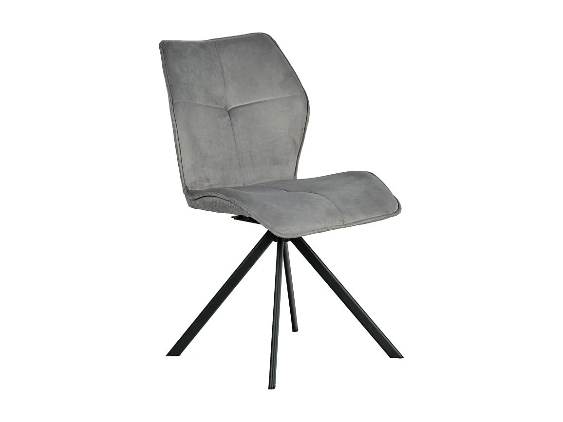 Chaise pivotante en velours et tissu gris pieds métal noir - DIANE