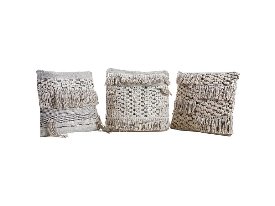 Coussins en coton à franges gris et blancs (lot de 3)