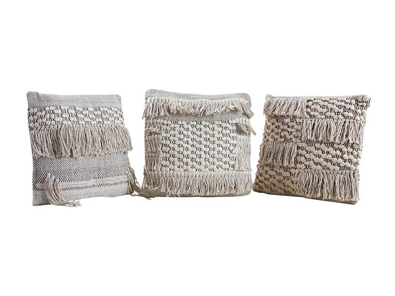 Coussins en coton à franges gris et blancs (lot de 3)