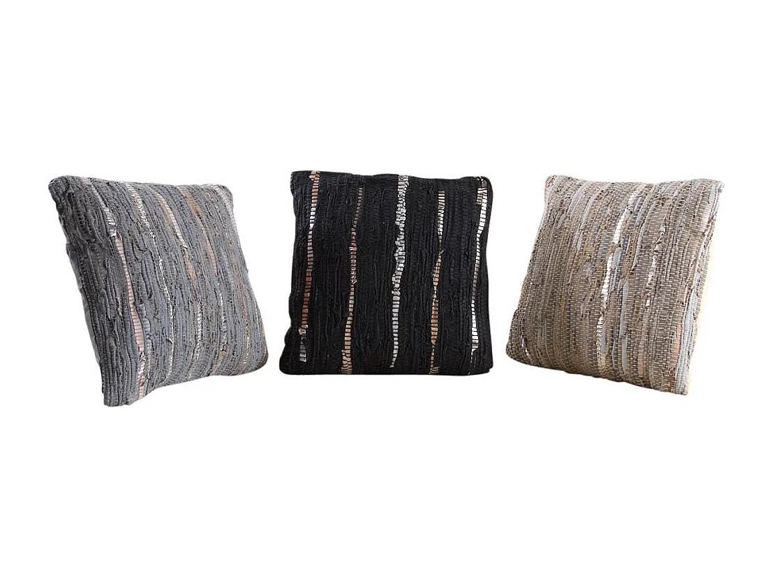 Coussin en coton et cuir (Lot de 3)