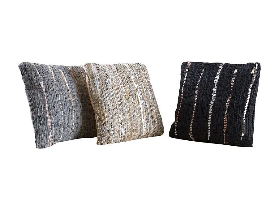 Coussin en coton et cuir (Lot de 3)