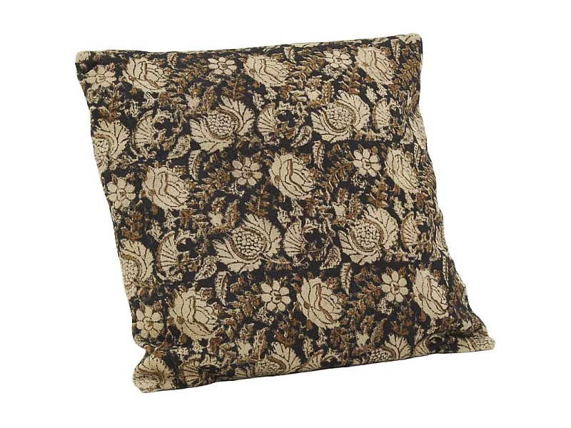Coussin à fleurs marron