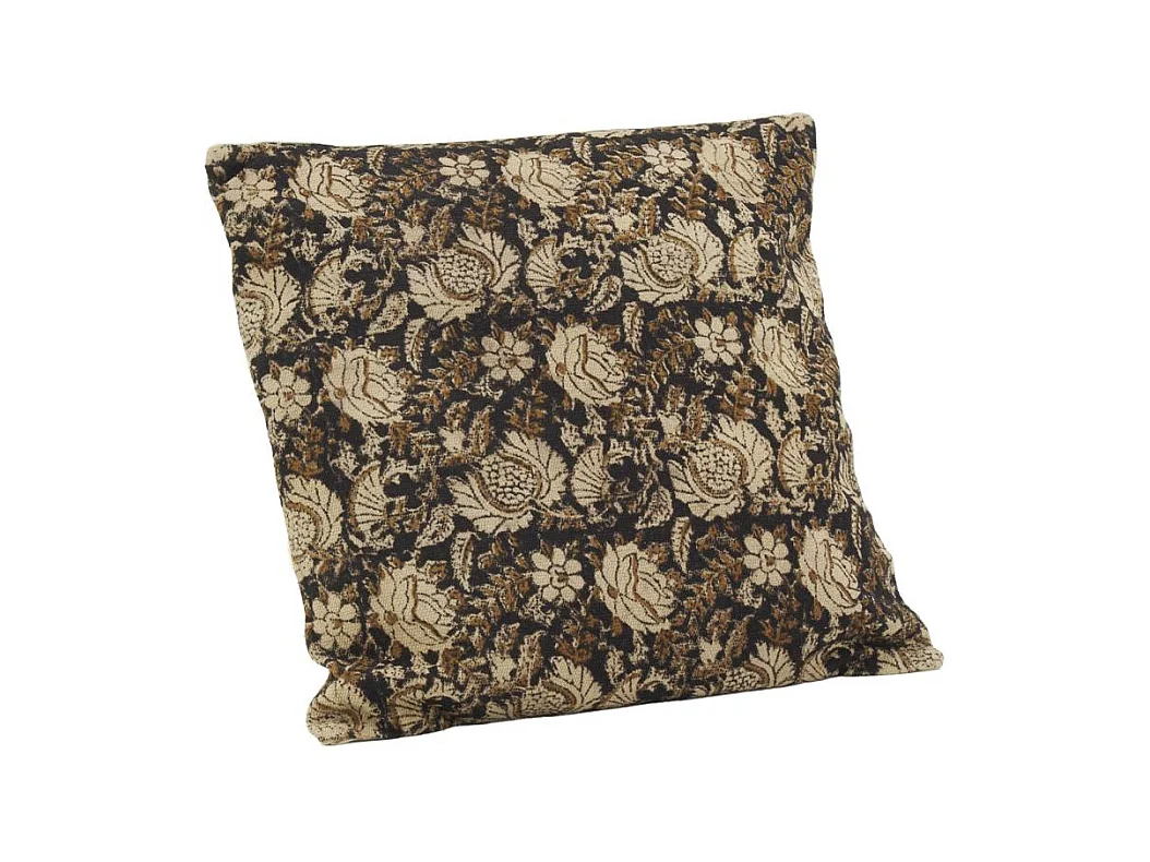 Coussin à fleurs marron