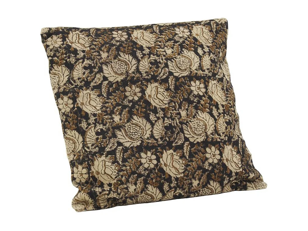 Coussin à fleurs marron