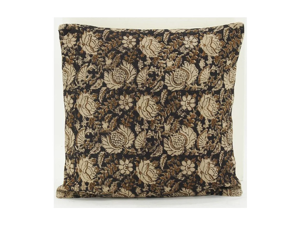 Coussin à fleurs marron