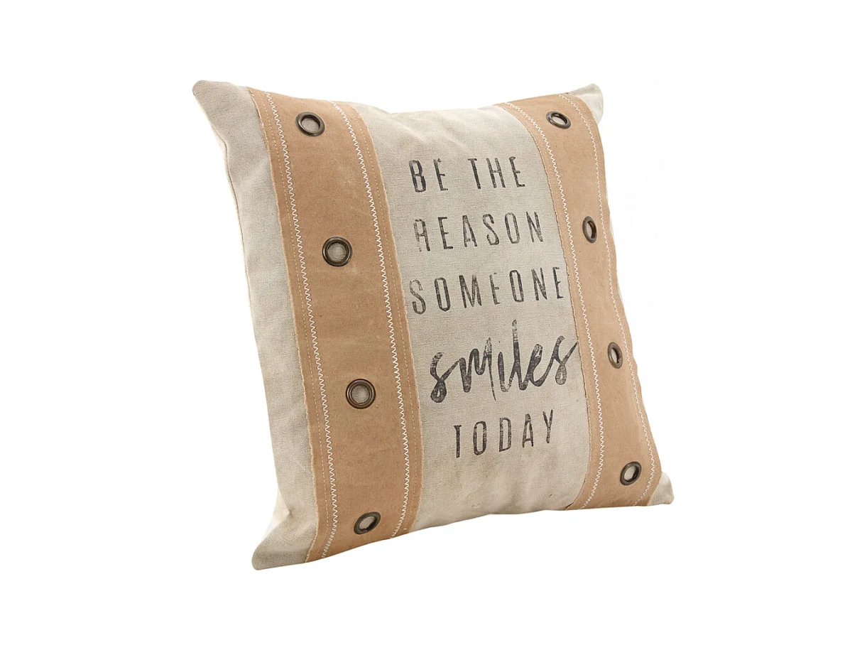 Coussin en coton beige à rivets