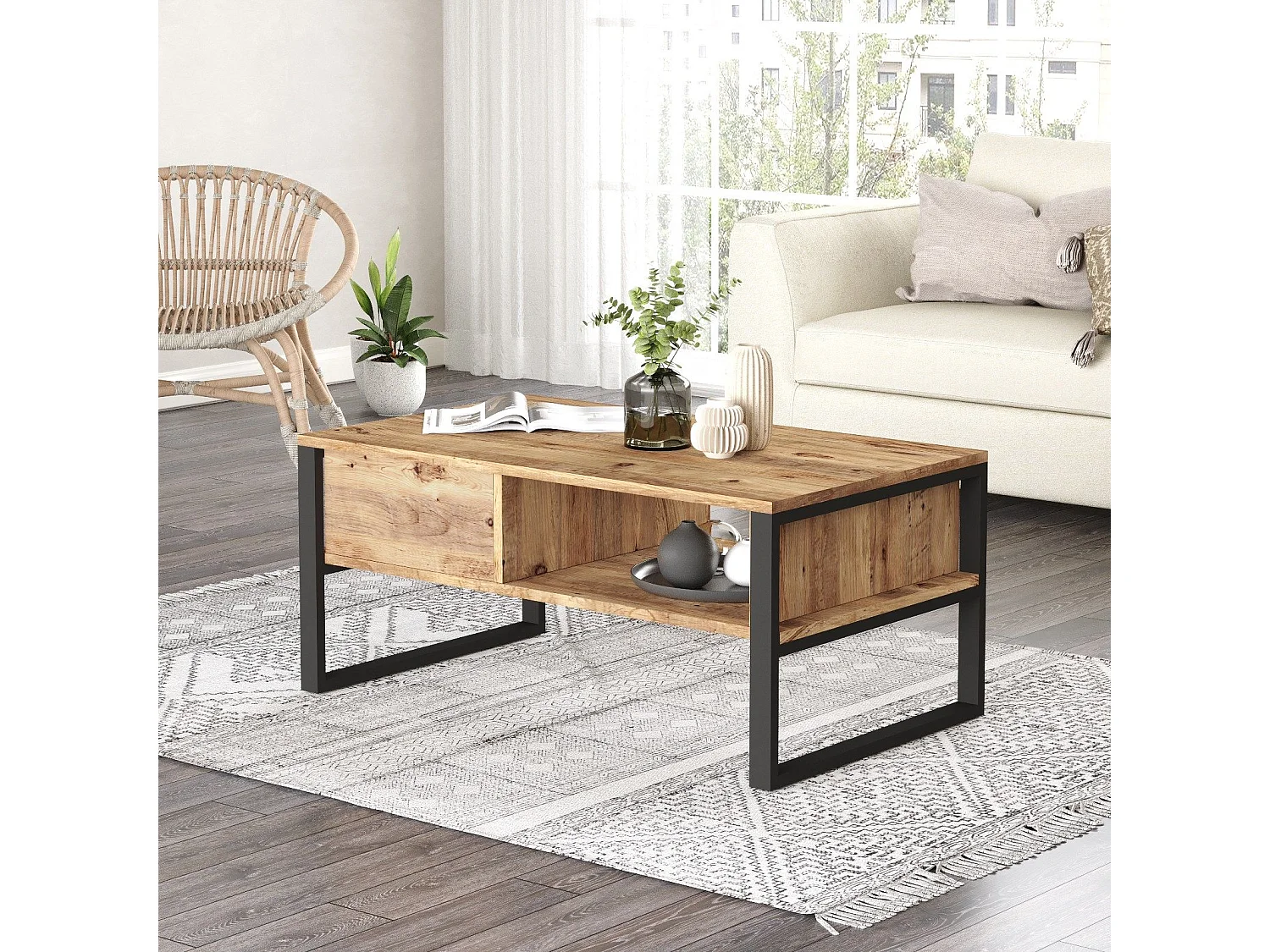Table basse style industriel Oksana Bois clair