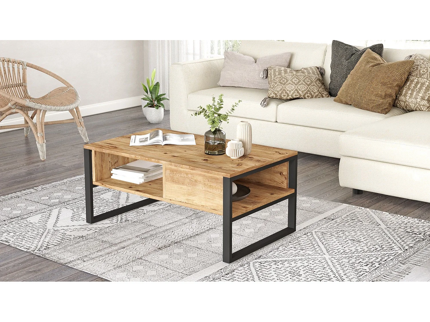 Table basse style industriel Oksana Bois clair