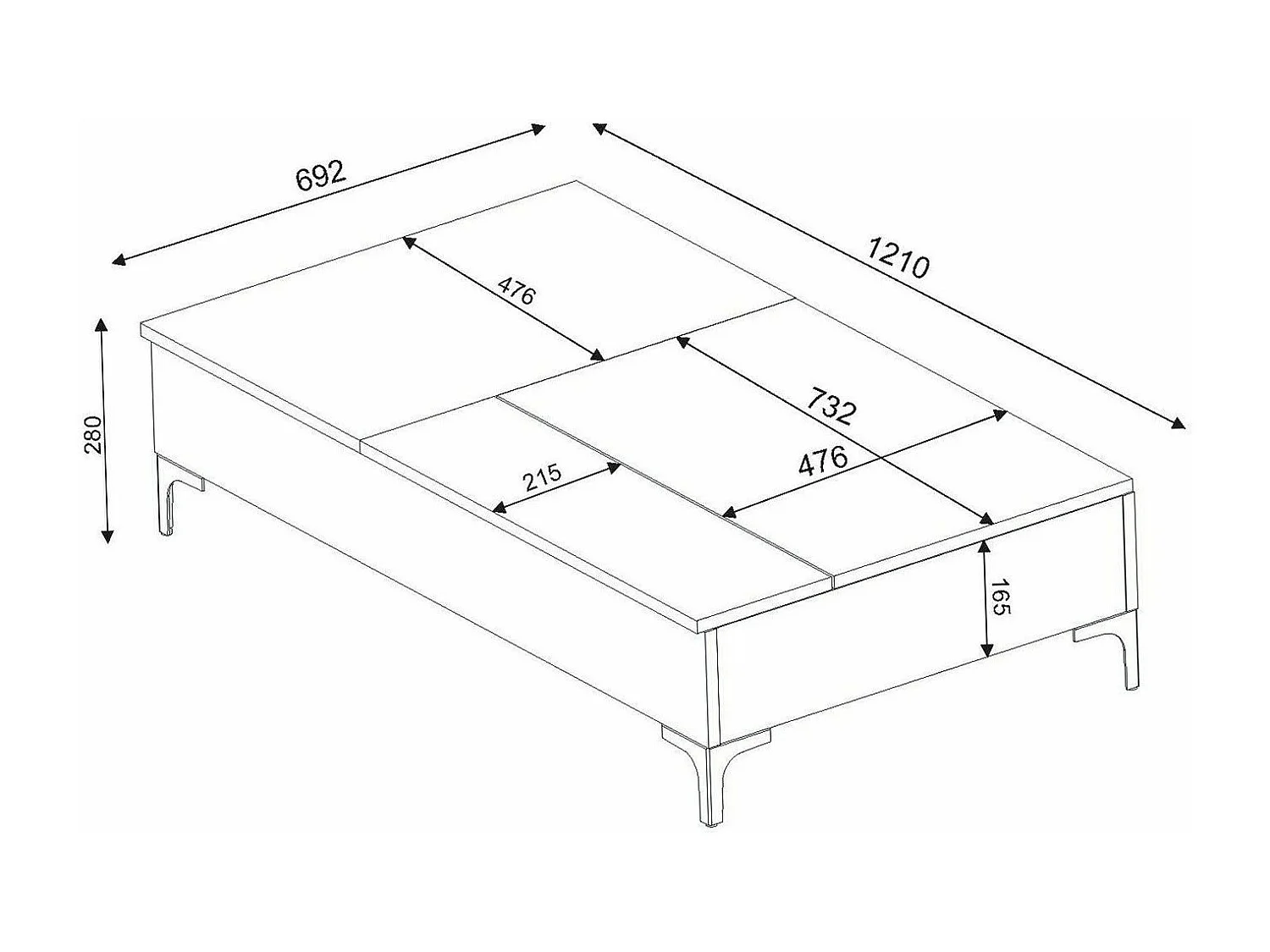 Table basse avec rangement Toffee 69,2x121cm Bois Blanc et Métal Chrome
