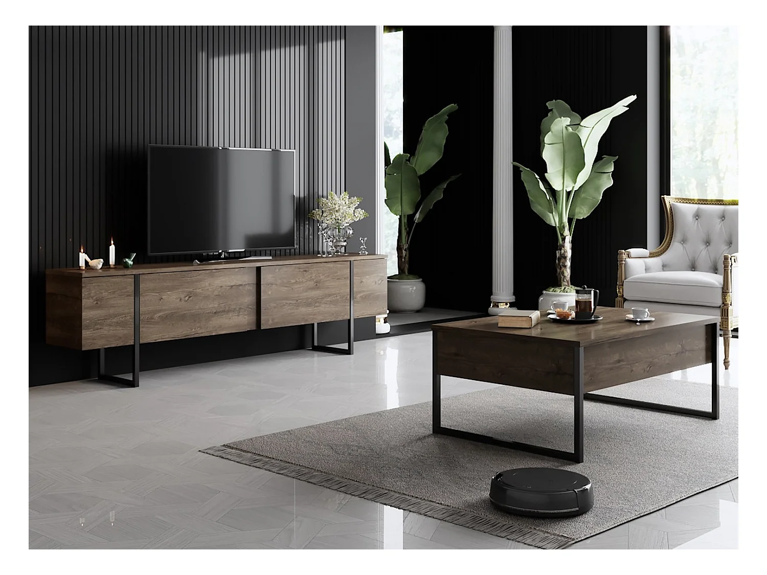 Mesa de café Kailua Z101, Dorado|Blanco, 40x60x90cm, Aglomerado laminado, Angular