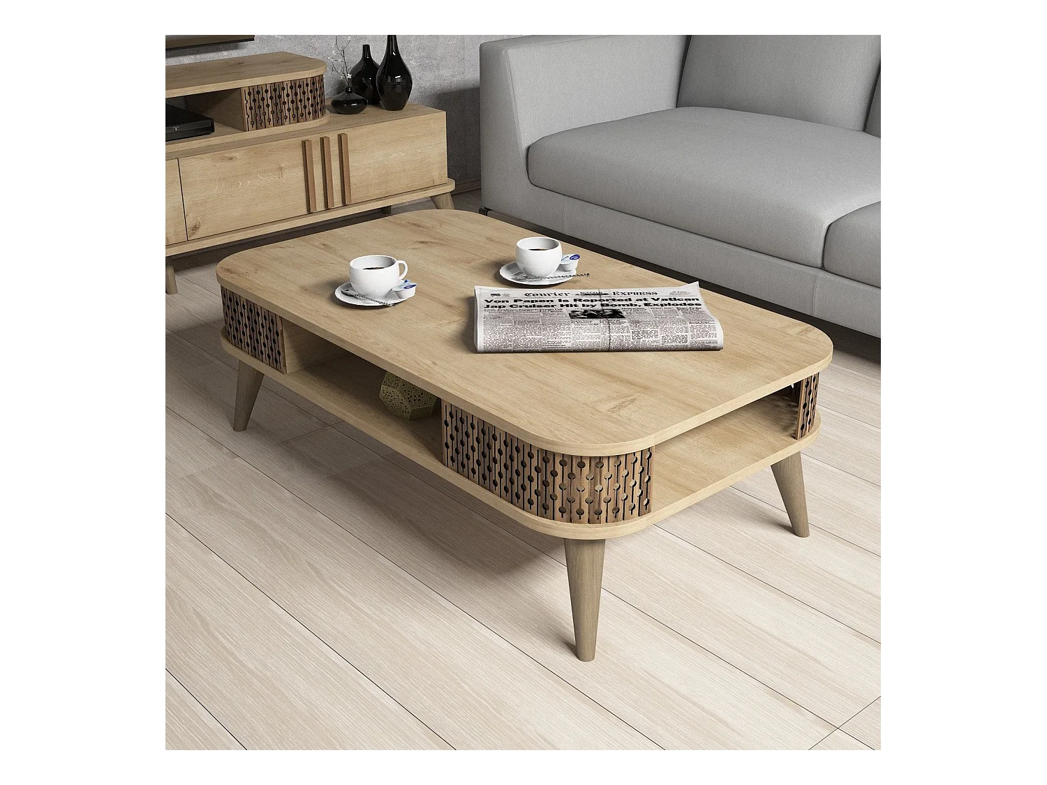 Table basse Chanez L105xH34,6cm Bois Marron et Chêne clair