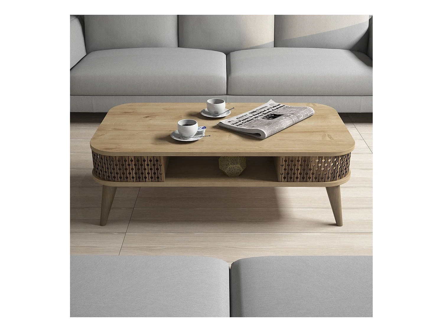 Table basse Chanez L105xH34,6cm Bois Marron et Chêne clair