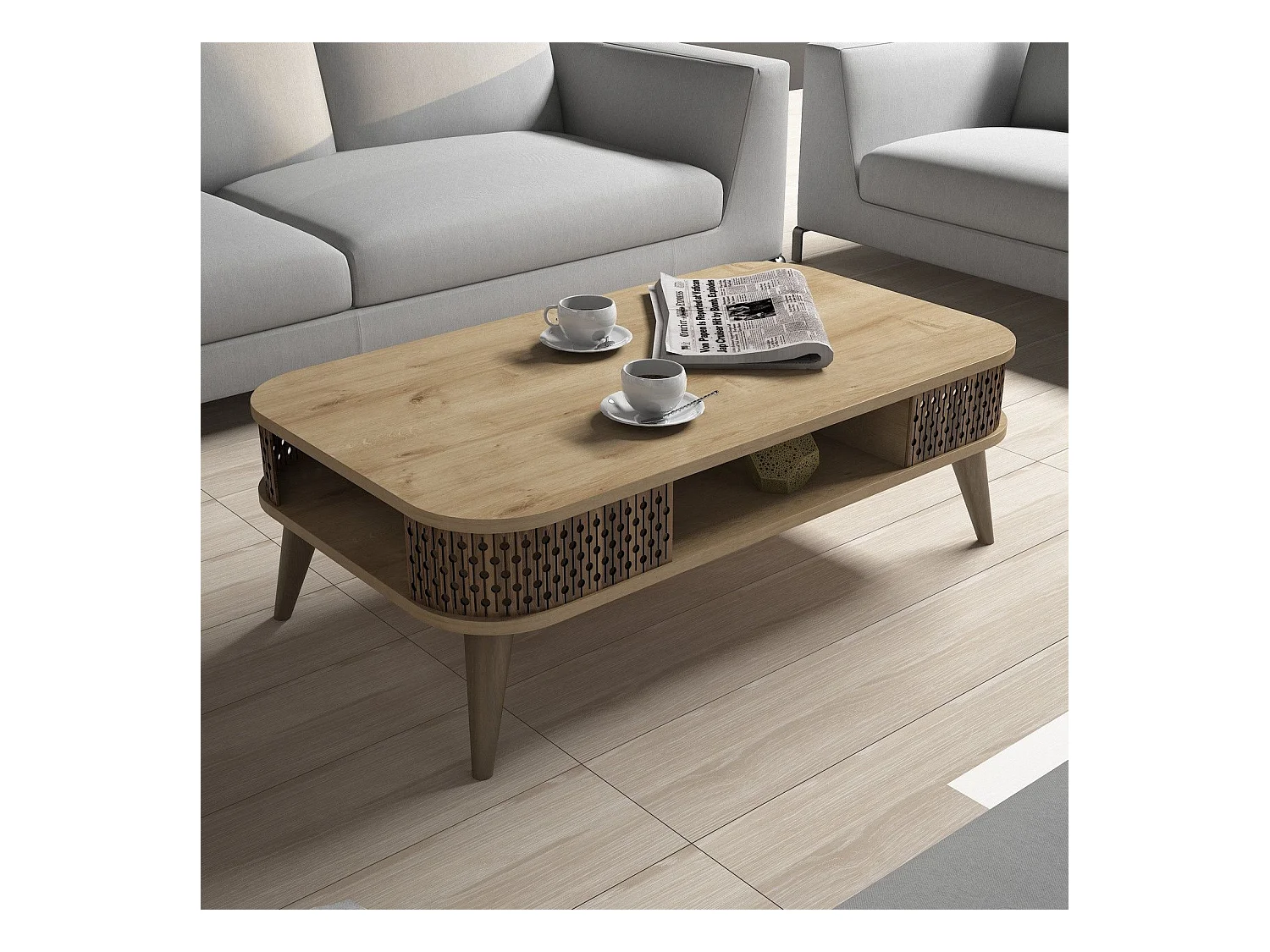Table basse Chanez L105xH34,6cm Bois Marron et Chêne clair