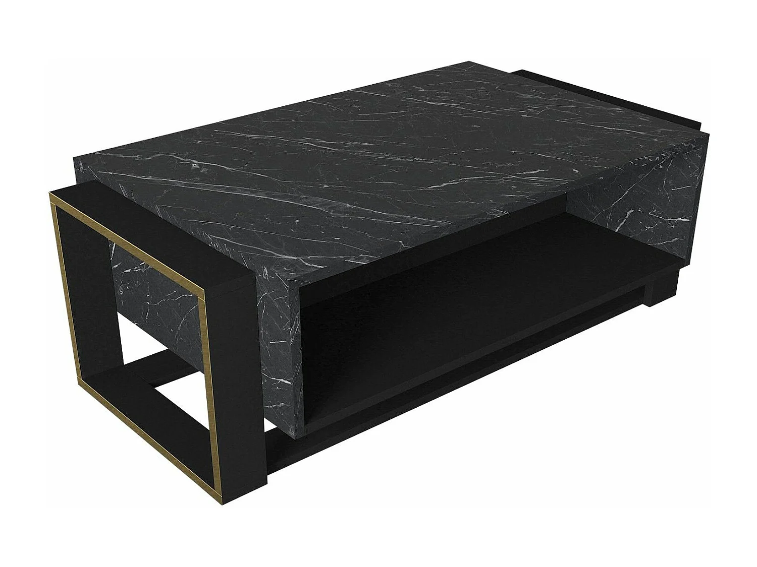Table basse Pirarucu 106,4x60cm Bois Noir et Gris effet marbre