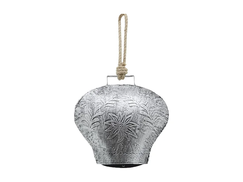 Cloche en métal argenté antique Edelweiss Grand modèle