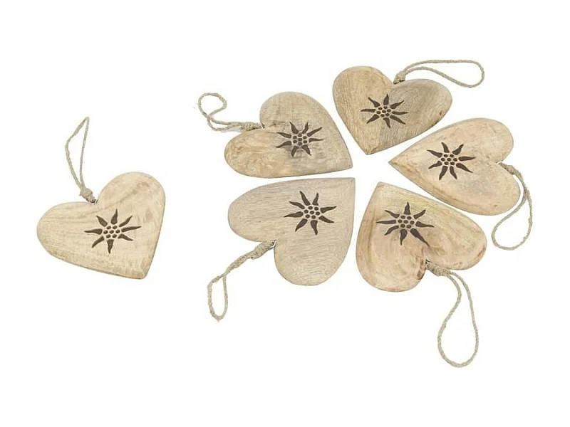 Coeurs en manguier Edelweiss (Lot de 6)