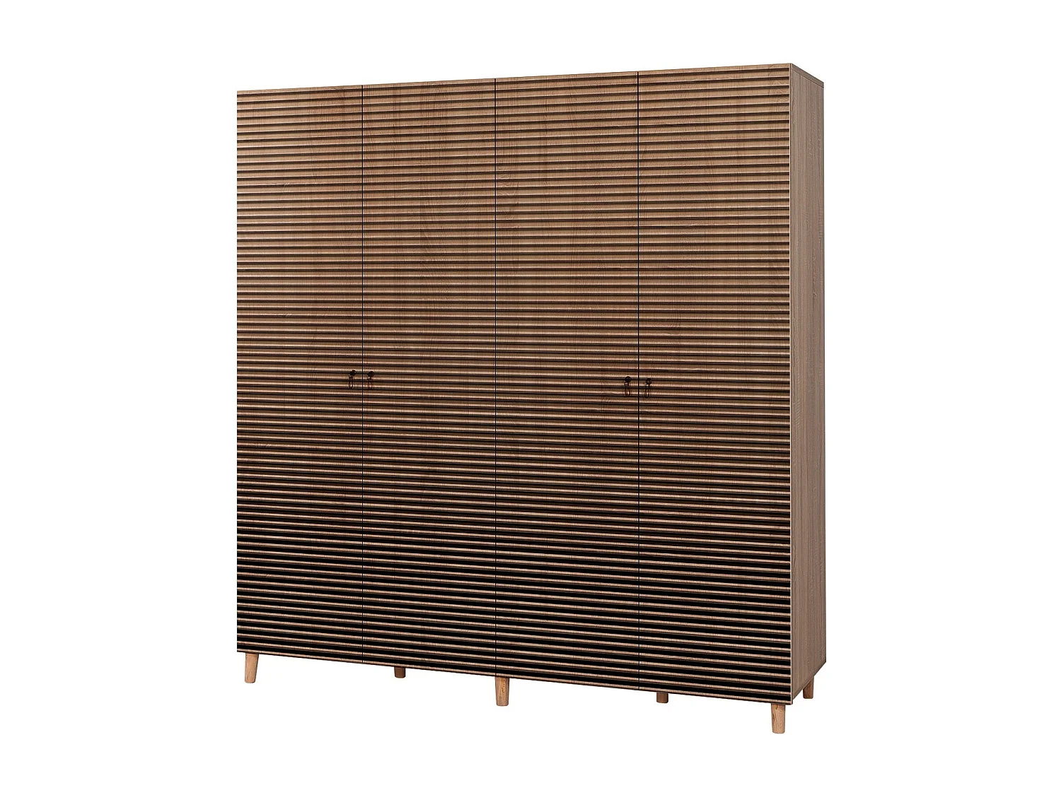 Armoire penderie 4 portes Infigo 180cm Bois Naturel Motif Rayures dégradé Noir et Jaune