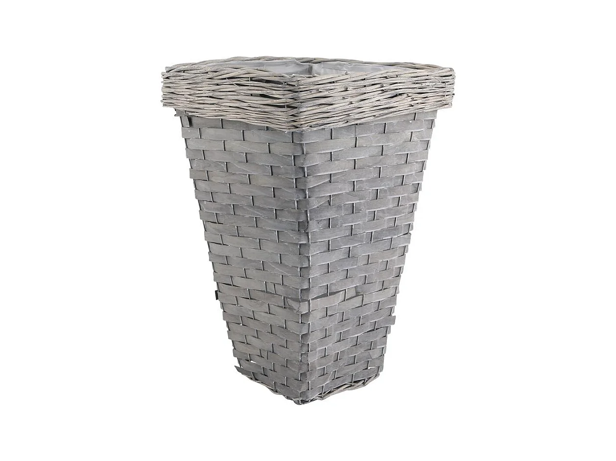 Pot de fleurs carré en bois et osier gris
