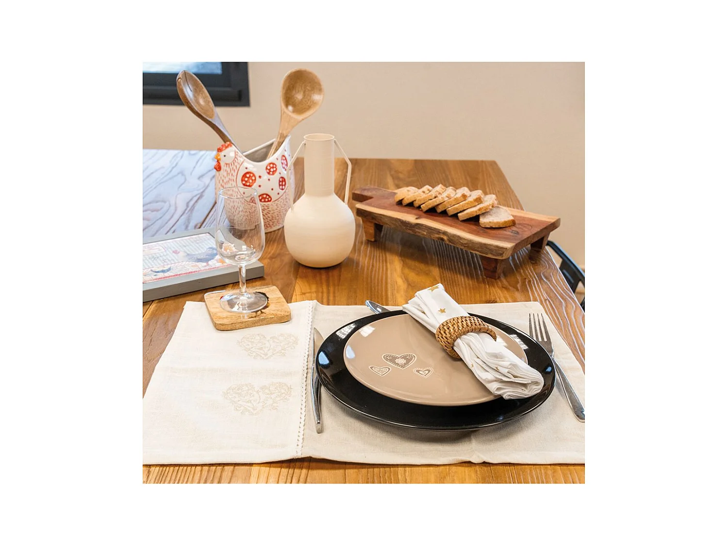 Set de table blanc et beige (Lot de 4)