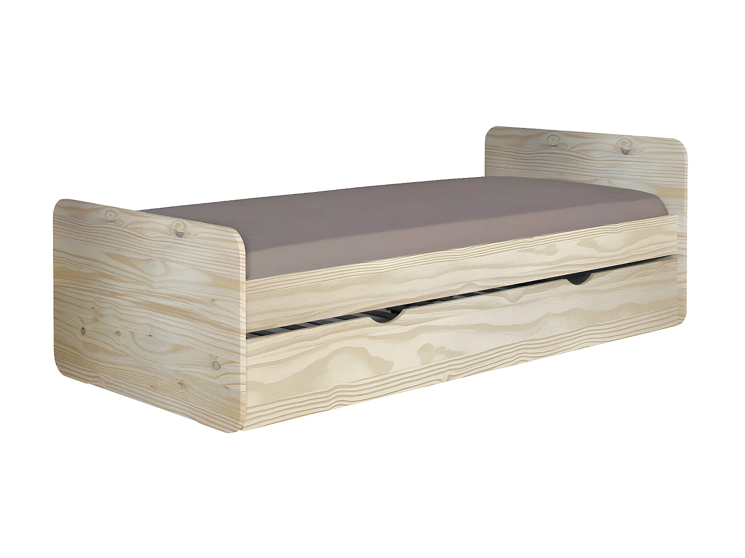 Pack lit gigogne avec 2 matelas 90x190 cm bois massif bois LUPIN