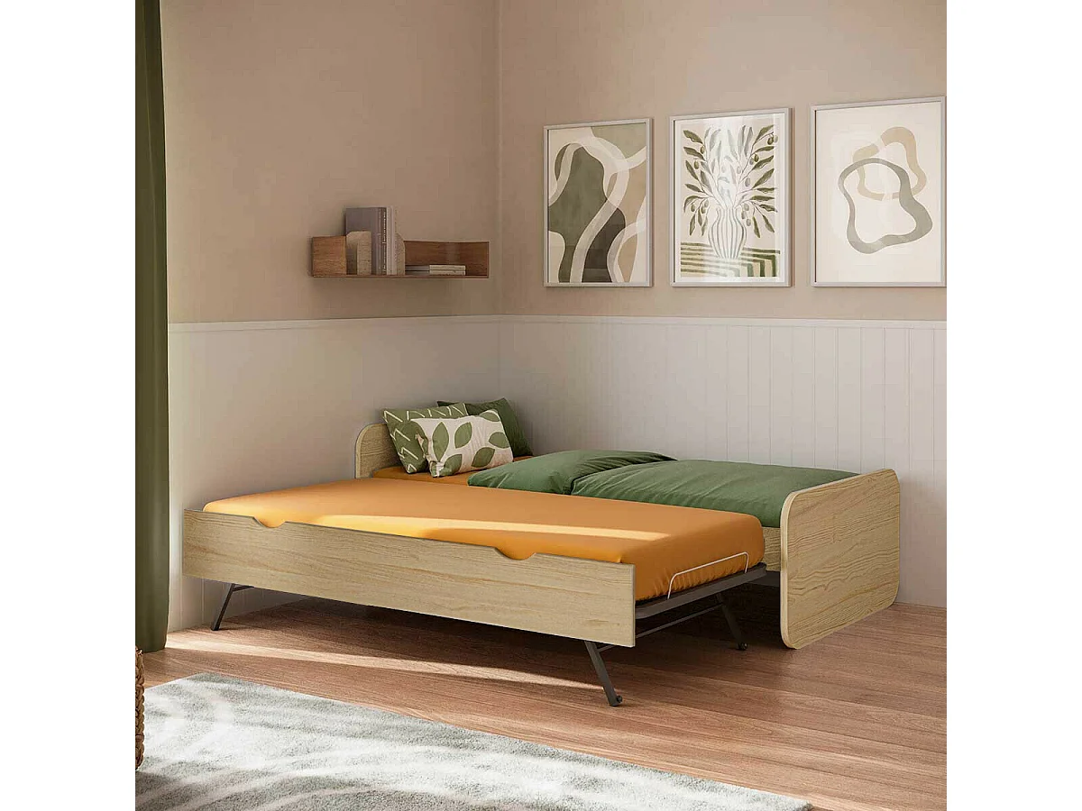 Pack lit gigogne avec 2 matelas 90x190 cm bois massif bois LUPIN