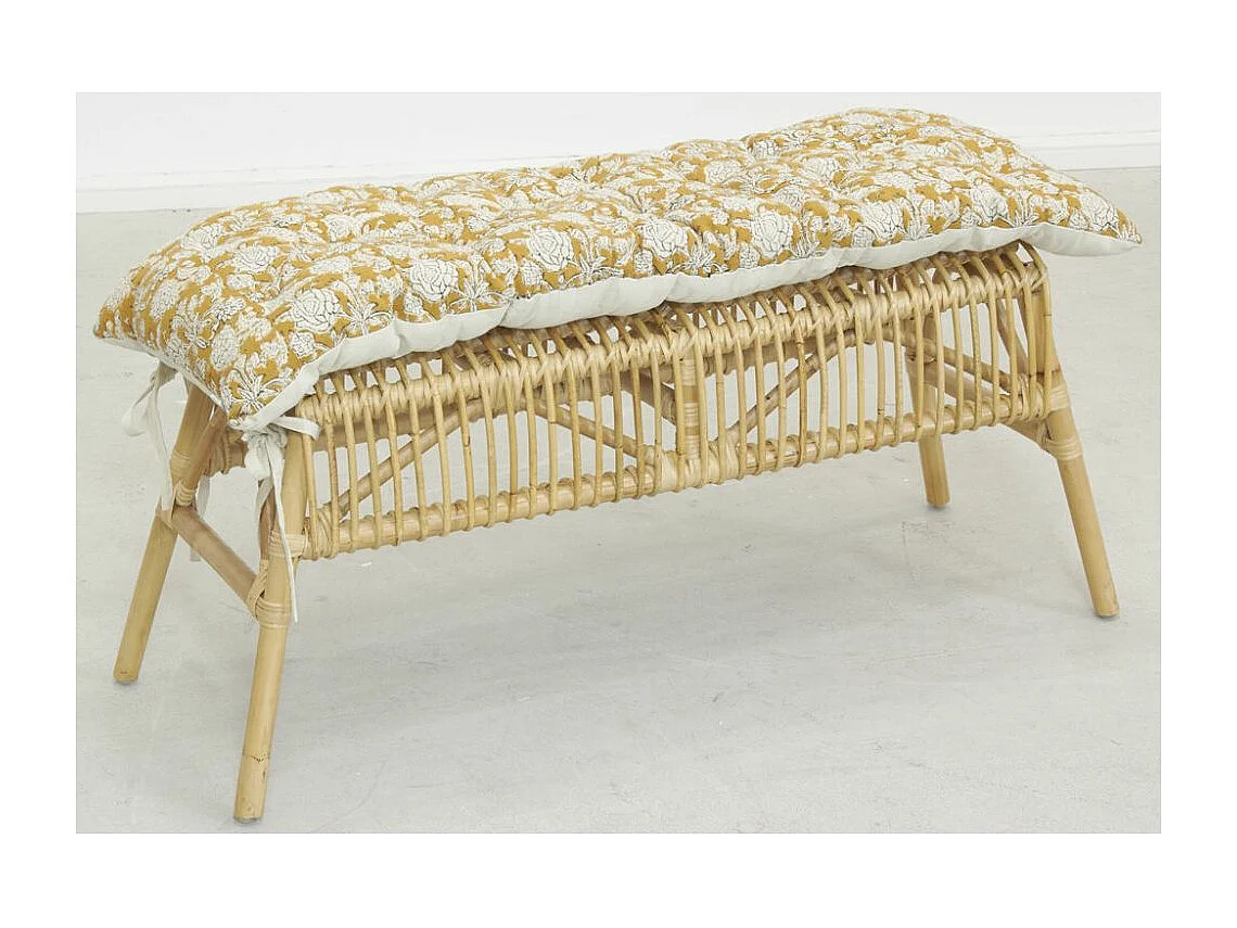 Matelas de sol en coton imprimé jaune et blanc