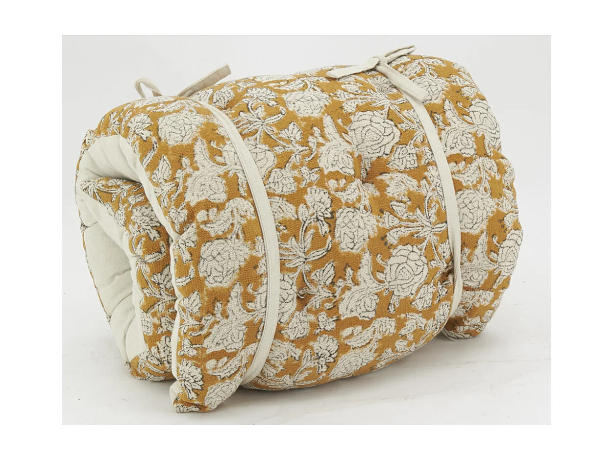 Matelas de sol en coton imprimé jaune et blanc