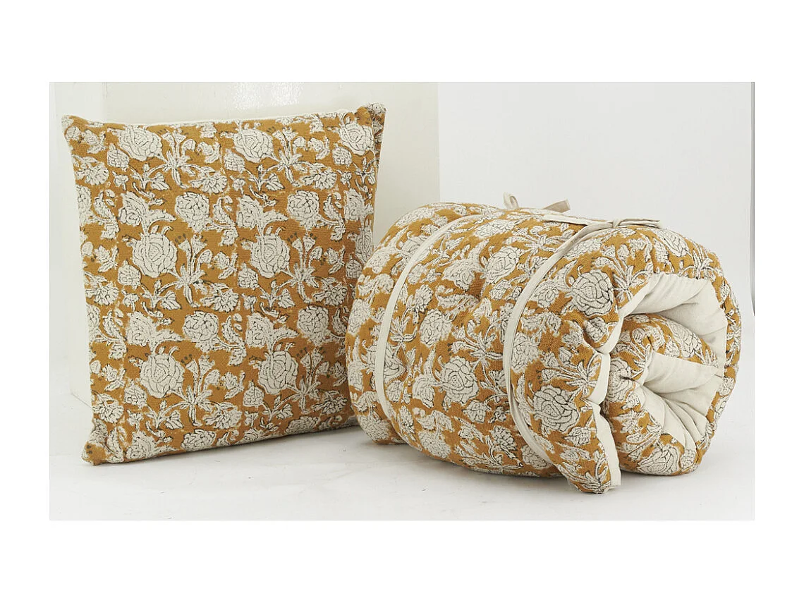 Matelas de sol en coton imprimé jaune et blanc