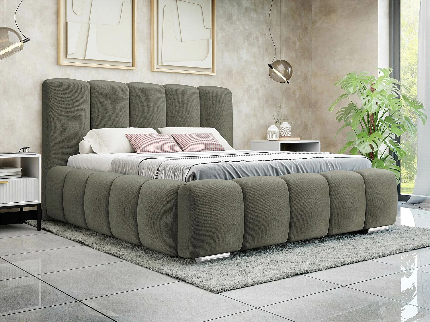 Cama TrendyNest 106, Doble, Verde, 160x200, Tapiz, Somieres, 180x222x112cm