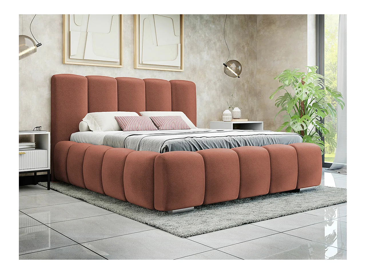 Cama TrendyNest 106, Casal, Vermelho, Tecido, Estrados de cama