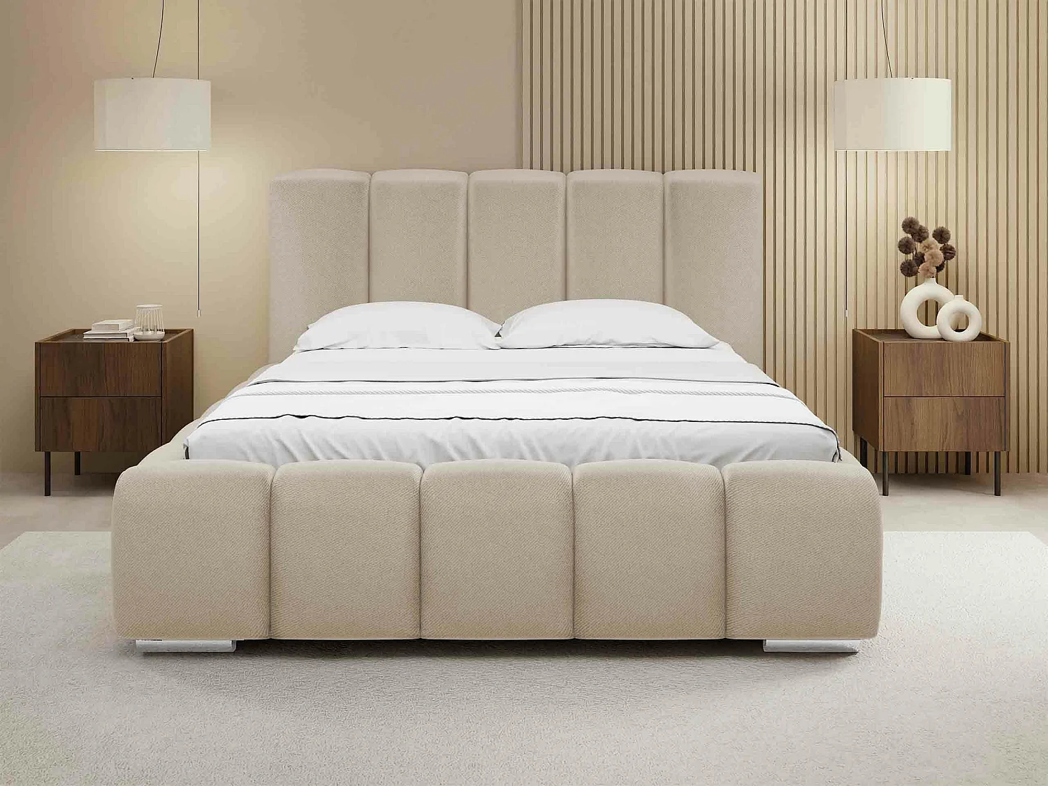 Cama TrendyNest 106, Doble, De color marrón claro, 140x200, Tapiz, Somieres, 160x222cm