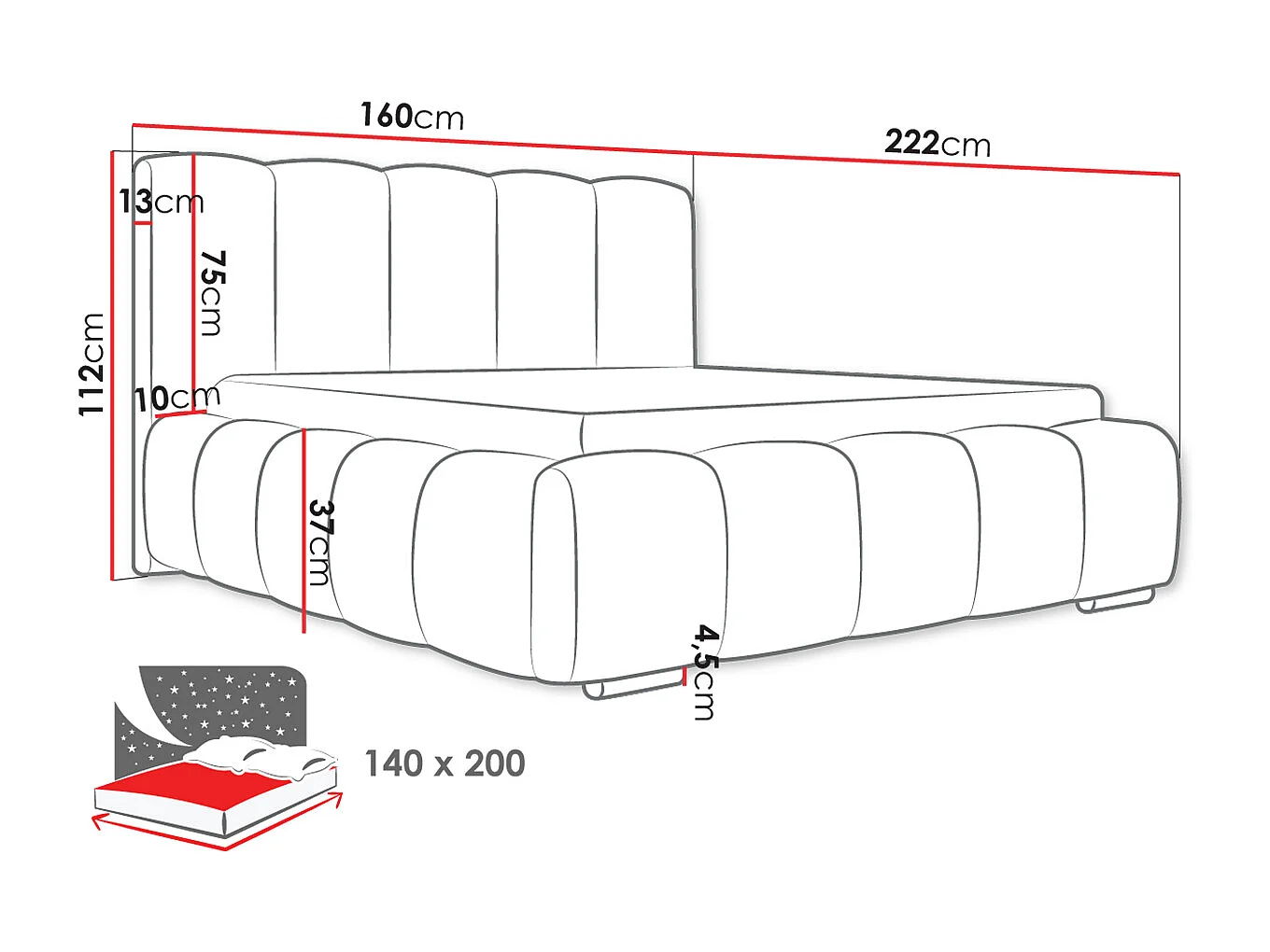 Cama TrendyNest 106, Doble, De color marrón claro, 140x200, Tapiz, Somieres, 160x222cm