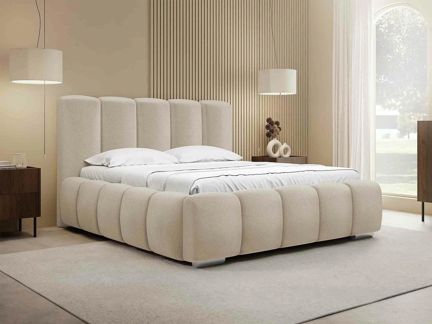 Cama TrendyNest Alceus I, Doble, Crema, Tapiz, Somieres, 16x22x11cm