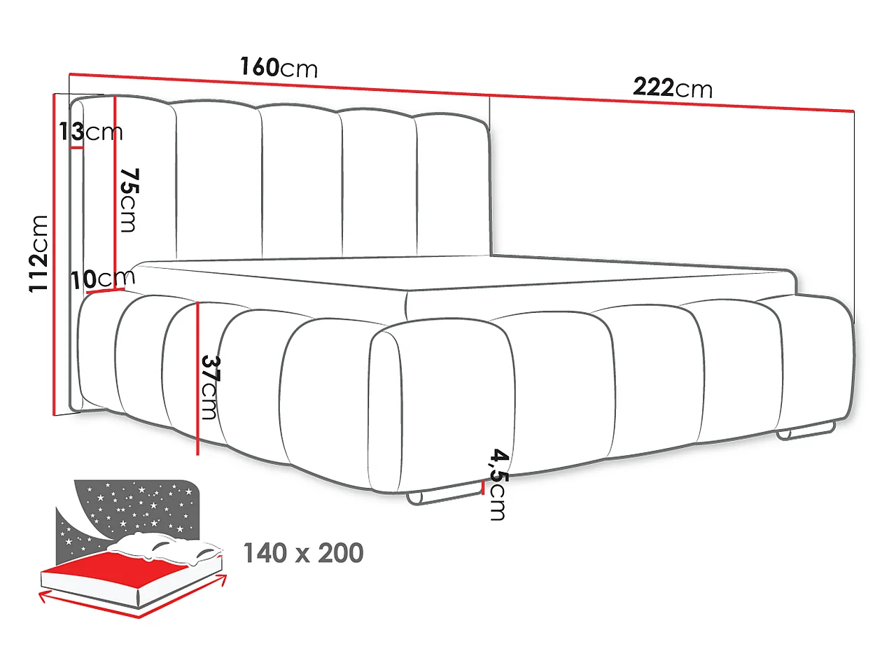 Cama TrendyNest Alceus I, Doble, Rosa, Tapiz, Somieres, 16x22x11cm